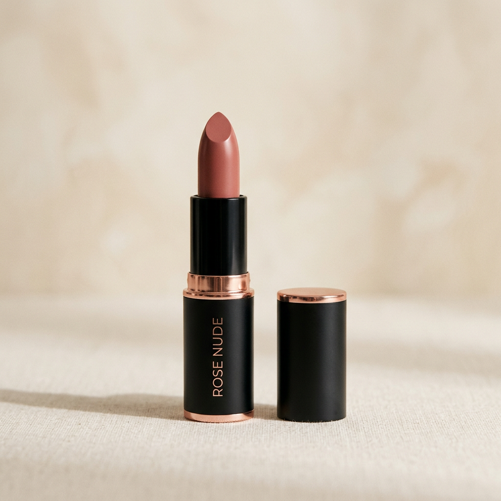 AI-generated sample lipstick packaging concept, not a verified product photo or exact shade reference